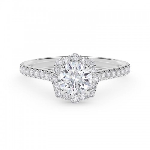 De Beers Forevermark Center of My Universe® Floral Halo Engagement Ring with Diamond Band